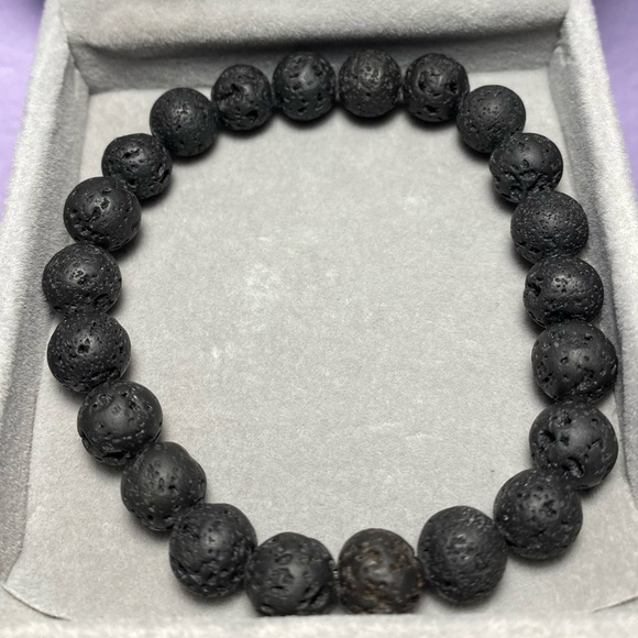 Jewelry - BLACK LAVA STONE STRETCHY NATURAL GEMSTONE BRACELET ~7MM